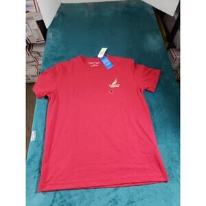 Nautica Shirt Size Medium Mens Red Short Sleeve Tee Happy Holidays Christmas NWT